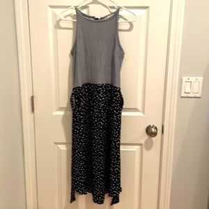 Loft: Tank-Top Dress in Navy-and-White Stripe and Polka Dot; Size: 4